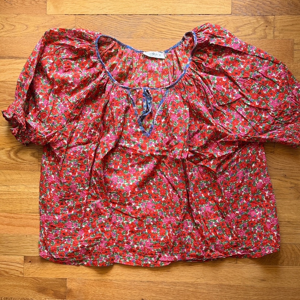 NATURAL LIFE Red Floral BOHO Blouse. Size XL